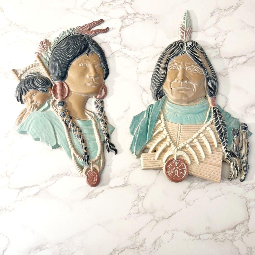 Vintage MCM Sexton Metalcraft Native American Cast Aluminum, Two Wall Plaques